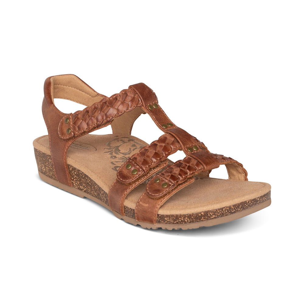 Aetrex Women's Reese Adjustable Gladiator Sandals - Cognac | USA 2T8RIGU